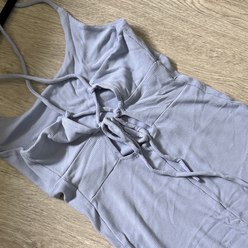 Light blue ribbed Tie-back Dress